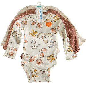 Carters Baby Girls 3-Pack Long-Sleeve Bodysuits 3 months NWT